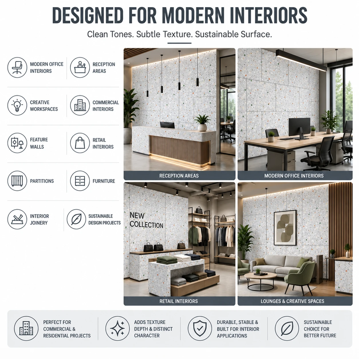Customized Pattern 28-22 Recycled Textile Board - applications in modern interiors