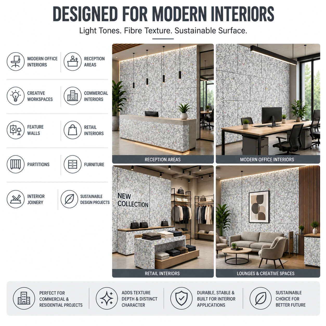 Customized Pattern 37-22 Recycled Textile Board - applications in modern interiors